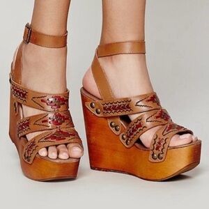 Jeffrey Campbell x Free People leather and wood wedges